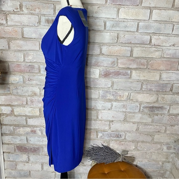 NWT Lauren Ralph Lauren Cobalt Blue Faux Wrap Dress - Picture 5 of 12